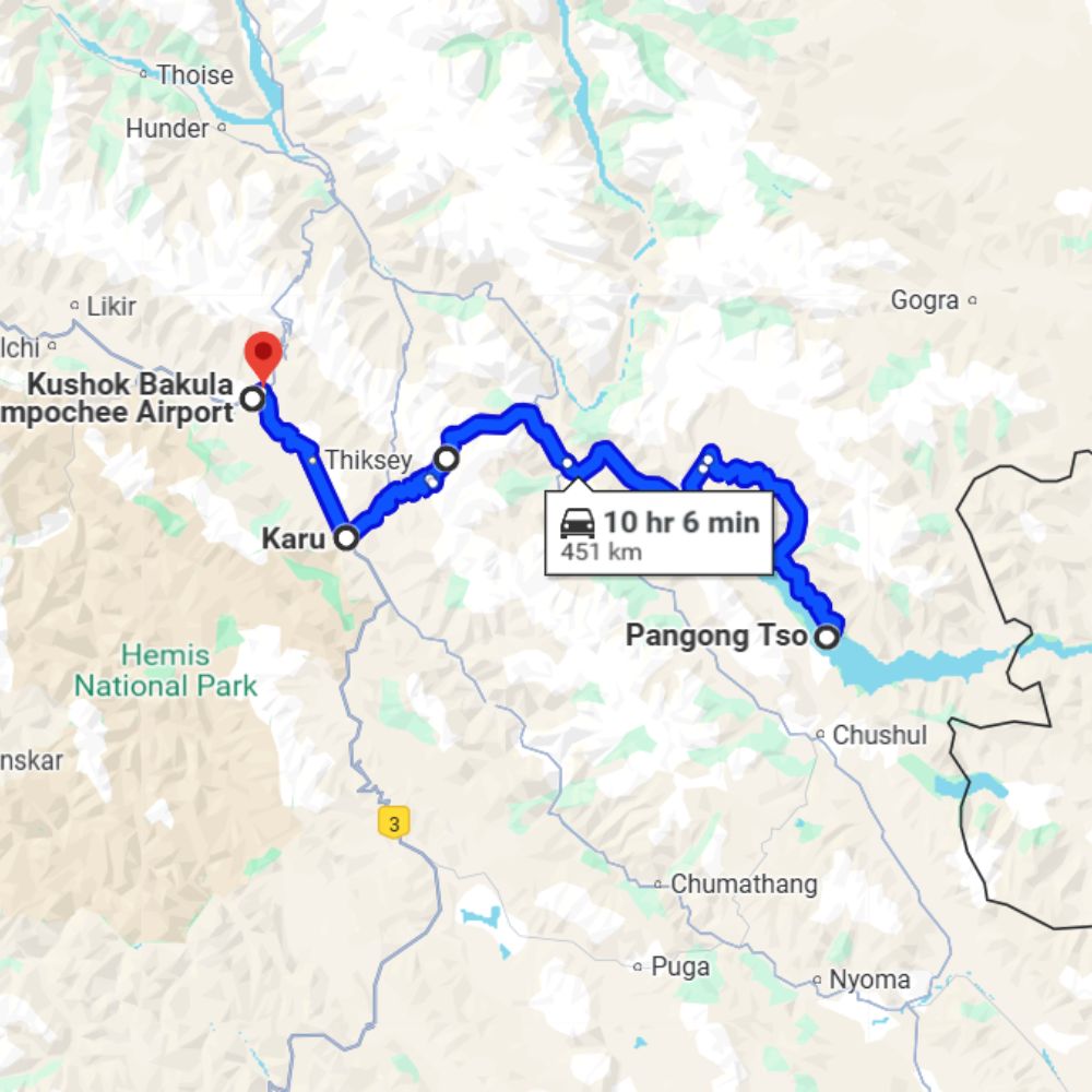 Pangong Tso route map