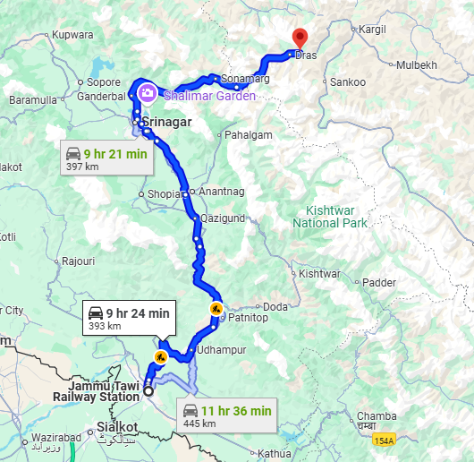 Kargil : 1947-48 route map